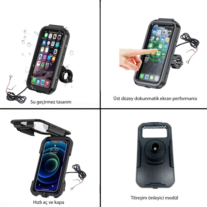 Knmaster TT-950WU Titreşim Engelleyici Usb’li Tüm Motosikletlere Uygun Telefon Tutucu